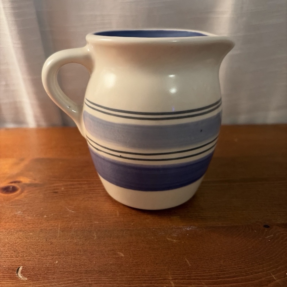 Pfaltzgraff Pitcher RIO Creamer Gray Blue Stripes Mexico 4 3/8"
